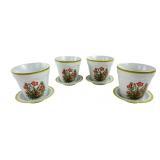 NOS Japanese Porcelain Floral Planters with Saucer