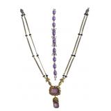 FNCO Brass and Intaglio Glass Necklace and Bracele