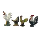 Set of 4 Porcelain Rooster and Hen Figurines