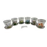 NOS Japan Floral Stoneware Planters with Saucers