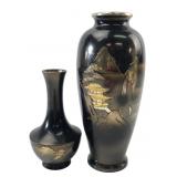 Japanese Mixed Metal Chokin Style Vases, Pr.