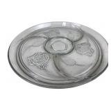 Pressed Glass Rose Pattern Divided Serving Tray