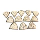12 Carved Bovine Bone and Brass Triangle Beads