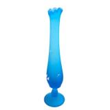 Satin Blue Glass Footed Bud Vase