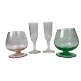 Etched Glass Brandy Snifters and Cordial Glasses