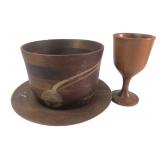 Hand turned  Bowl, Plate, and Goblet Set