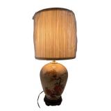 Hand-Painted Glass Table Lamp with Birds Motif