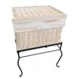 Woven Wicker Storage Trunk on Wrought Iron Stand