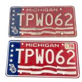 Michigan 1976 Bicentennial License Plate Pair