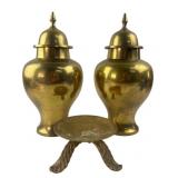 Pr. Brass Ginger Jars and Footed Stand
