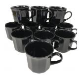 Stoneware Japan Black Octagonal Mugs, Set of 11