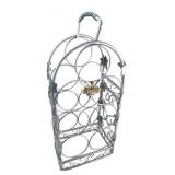 Silver-Tone Metal 6-Bottle Wine Rack with Grapes