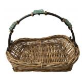 Wicker Basket, Glass Beaded Wrought Iron Handle