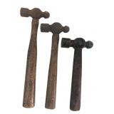 Set of 3 Vintage Ball Peen Hammers, 8, 9.5, 11"