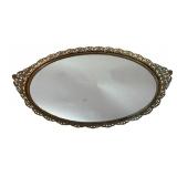 Vintage Gilt Brass Filigree Mirrored Vanity Tray