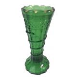 Green Pressed Glass Bud Vase with Gilt Rim