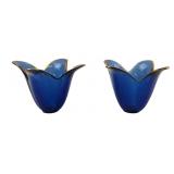 Pr. Cobalt Blue Art Glass Tulip Vases
