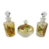 Vintage Hand-Painted Floral Glass Vanity Set