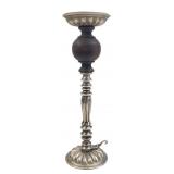 Silverplate and Turned Wood Pillar Candle Holder
