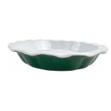 Stoneware Fluted Pie Dish, Green and White