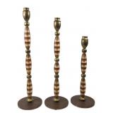 Trio of Graduated Brass and Resin Candlesticks