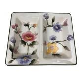 WCL Hand-Painted Floral Divided Ceramic Dish