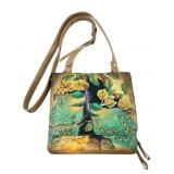 Sharif Hand-Painted Leather Peacock Crossbody Bag