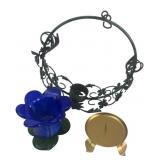 Art Glass Flower Votive and Metal Candle Holder