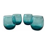 VTG Aqua Blue Glass Roly-Poly Tumbler Set