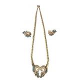 Vintage Gold Tone Faux Pearl and Blue Rhinestone J