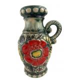 West German Pottery Relief Floral Pitcher, 11"H