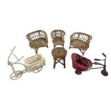 Woven Wicker and Wood Miniature Furniture Set