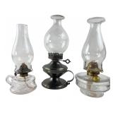Assorted Glass and Metal Oil Lamps, Pr. and Single
