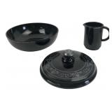 Vintage Black Amethyst Glass Bowl, Lid, and Creame