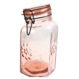 Pink Pressed Glass Floral Canister Jar