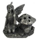 Pewter Fairy and Mushroom Figurine Flower Frog