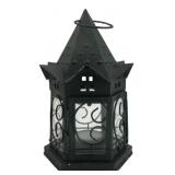Black Metal and Glass Hexagonal Tea Light Lantern
