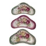Set of 3 Hand-Painted Porcelain Bone Dishes