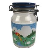 Hand-Painted Glass Canister with Farm Scene