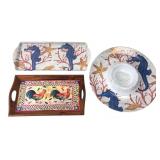 Seahorse and Rooster Themed Serving Platter Set