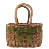 Vintage Woven Wicker Handbag with Velvet Bow