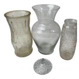 Assorted Pressed and Molded Glass Vases and Lid