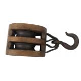 Double Sheave Wooden Block and Tackle Pulley