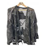 Chico's Black Floral Crochet Open Front Cardigan