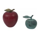Red Marble and Verdigris Bronze Apple Sculptures S