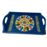 Hand-Painted Blue Wooden Serving Tray