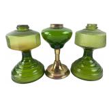 Trio of Green Glass Oil Lamp Bases