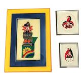 Trio of Framed Clown and Jester Needlepoint Artwor
