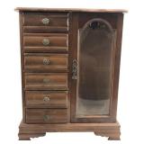 Vintage Wood Jewelry Armoire with Glass Door