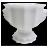 Milk Glass Footed Urn Vase with Scroll Handles